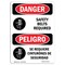 Signmission OSHA Danger, Belts Required Bilingual, 10in X 7in Rigid Plastic, 7" W, 10" H, Bilingual Spanish OS-DS-P-710-VS-1554 - alternate 1